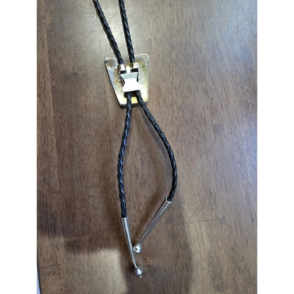 Vintage Navajo Gibson Gene Sterling Silver Western Overlay Bolo Tie